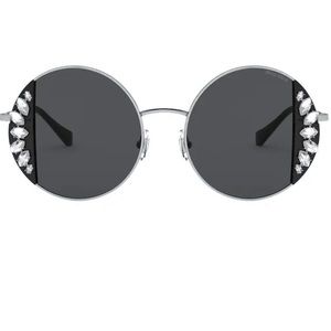 NEW MIU MIU Sunglasses MU 57VS Swarovski Crystal Round Silver Black Case & Box